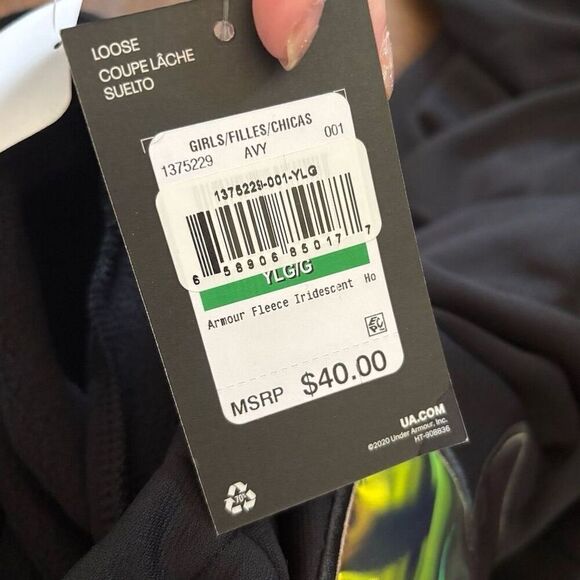 Under Armour Girls' Fleece Hoodie L Black Iridescent Logo Pullover - Picture 9 of 9